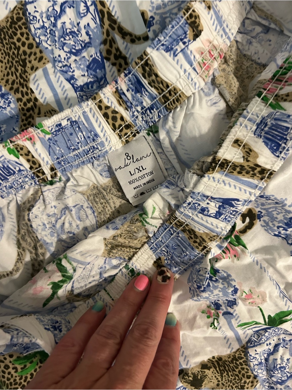 Blue White Ginger Jar Floral & Leopard Print Pajama Set - Picture 3 of 6